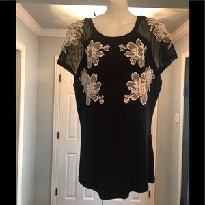 INC Floral Sheer Shoulder Top SZL